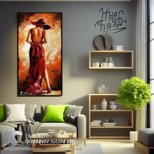 Tranh Sơn Dầu Vẽ Thiếu Nữ Khoe Lưng Trần Quyến Rũ