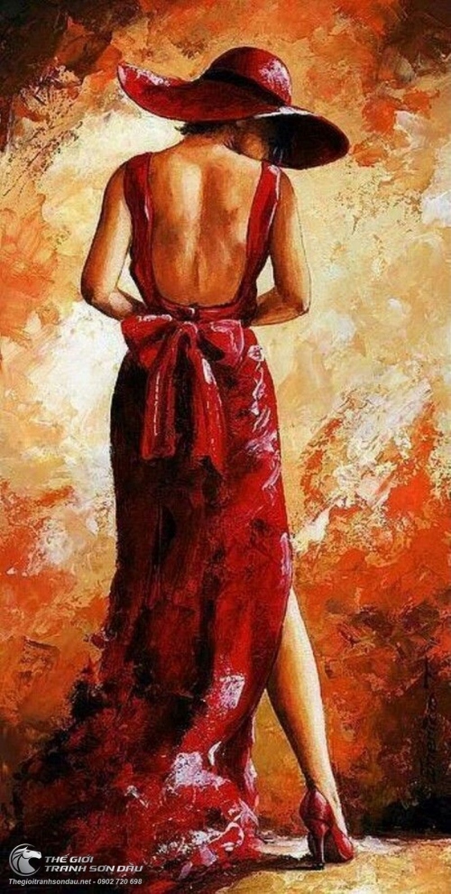 Tranh Sơn Dầu Vẽ Thiếu Nữ Khoe Lưng Trần Quyến Rũ