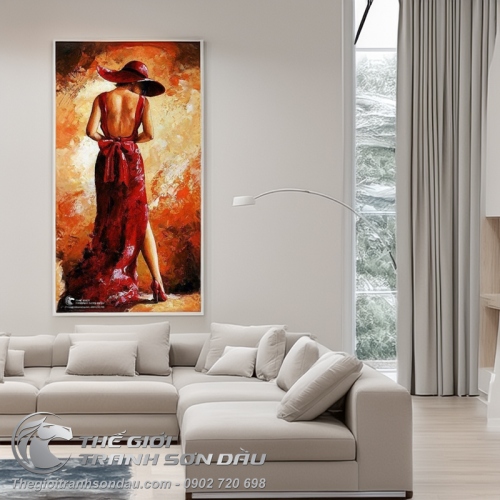 Tranh Sơn Dầu Vẽ Thiếu Nữ Khoe Lưng Trần Quyến Rũ