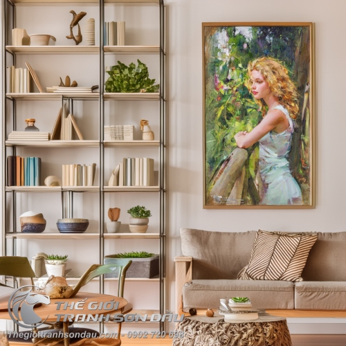 Tranh Sơn Dầu Vẽ Thiếu Nữ Tóc Vàng