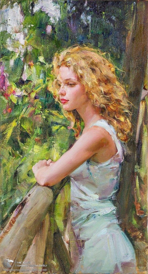 Tranh Sơn Dầu Vẽ Thiếu Nữ Tóc Vàng