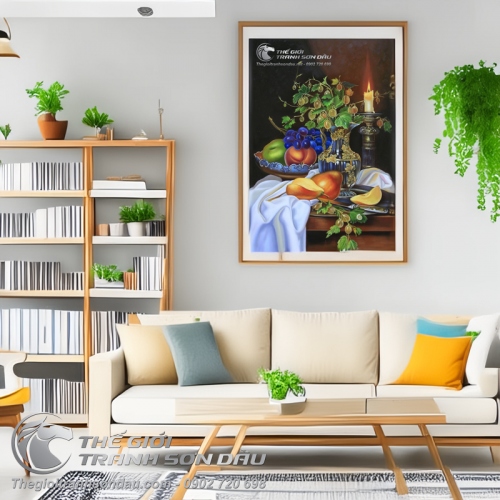 Tranh Sơn Dầu Vẽ Tĩnh Vật Hoa Quả và Nến