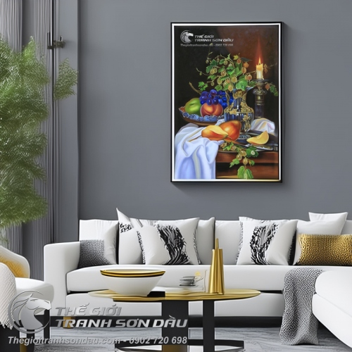 Tranh Sơn Dầu Vẽ Tĩnh Vật Hoa Quả và Nến