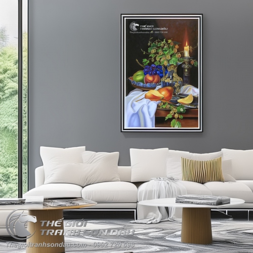 Tranh Sơn Dầu Vẽ Tĩnh Vật Hoa Quả và Nến