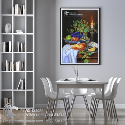 Tranh Sơn Dầu Vẽ Tĩnh Vật Hoa Quả và Nến