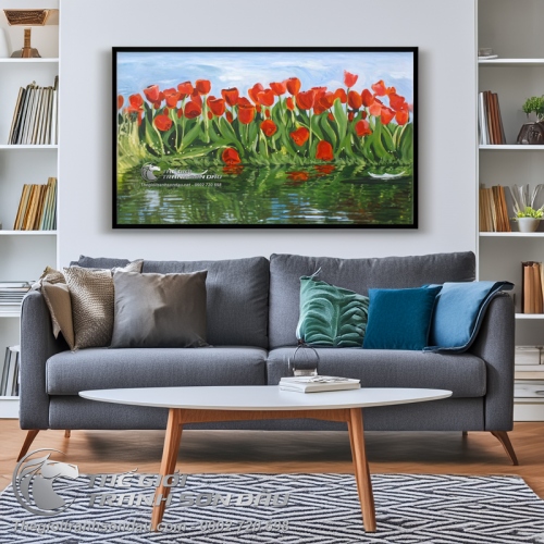 Tranh Sơn Dầu Vườn Hoa Tulip Màu Đỏ