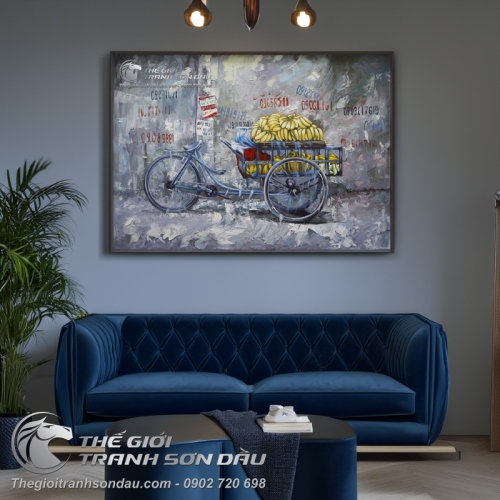 Tranh Sơn Dầu Xe Bán Chuối Vẽ Kiểu Nghệ Thuật