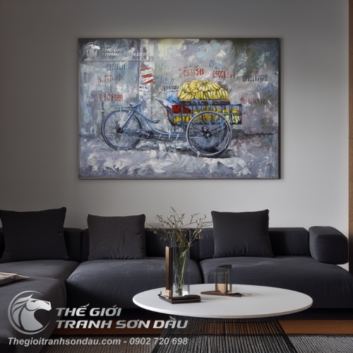 Tranh Sơn Dầu Xe Bán Chuối Vẽ Kiểu Nghệ Thuật