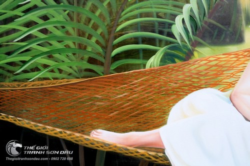 Tranh Thiếu Nữ Mặc Áo Yếm Nằm Võng Ngủ Trưa Thanh Bình