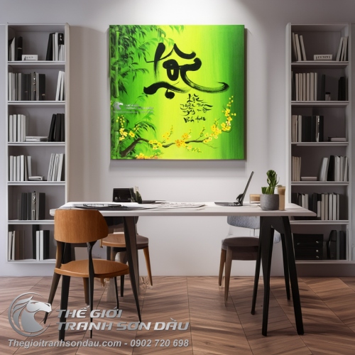 Tranh Thư Pháp Chữ Lộc Trúc Và Hoa Mai