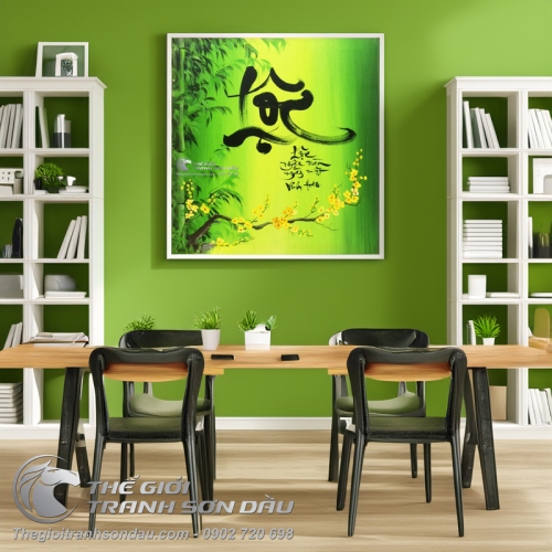 Tranh Thư Pháp Chữ Lộc Trúc Và Hoa Mai