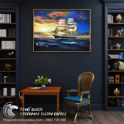 Tranh Thuận Buồm Xuôi Gió Thuyền Ra Khơi Rạng Sáng