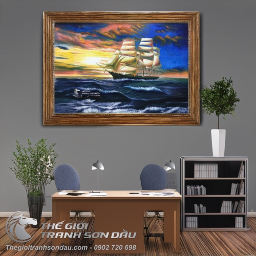Tranh Thuận Buồm Xuôi Gió Thuyền Ra Khơi Rạng Sáng