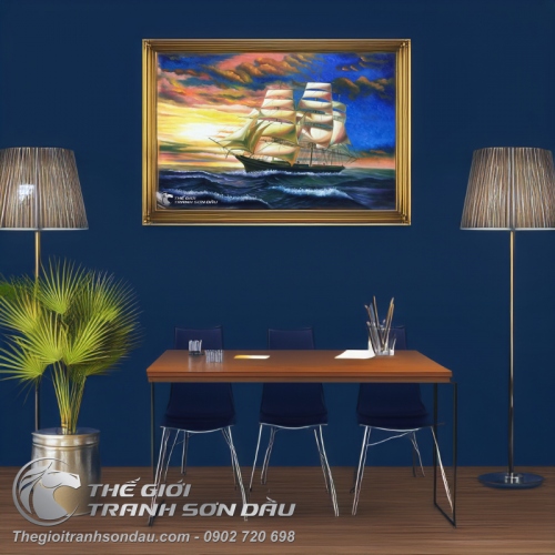 Tranh Thuận Buồm Xuôi Gió Thuyền Ra Khơi Rạng Sáng