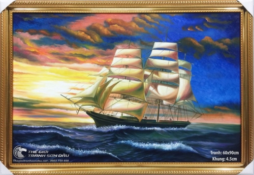 Tranh Thuận Buồm Xuôi Gió Thuyền Ra Khơi Rạng Sáng
