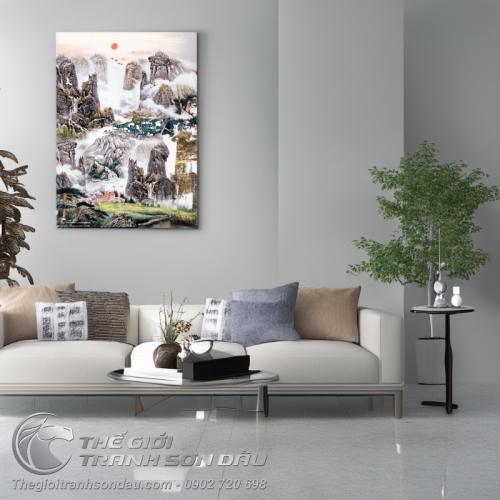 Tranh Thủy Mạc Cuộc Sống Bình Yên Núi Cao