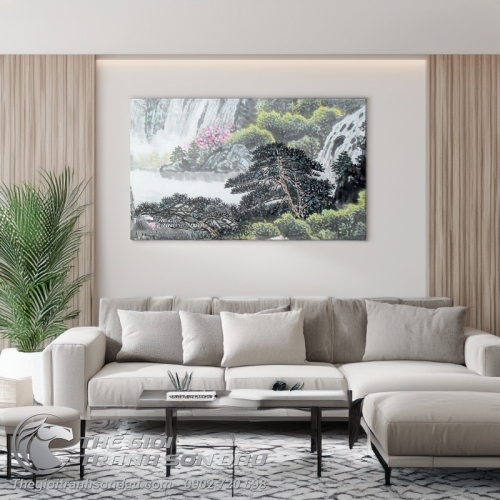 Tranh Thủy Mặc Góc Rừng Bên Thác Đổ