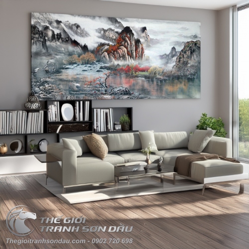 Tranh Thủy Mặc Phong Cảnh Sơn Thủy Hữu Tình Tuyệt Đẹp