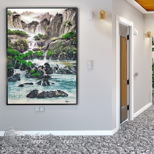 Tranh Thủy Mạc Phong Cảnh Sơn Thủy Sương Sớm