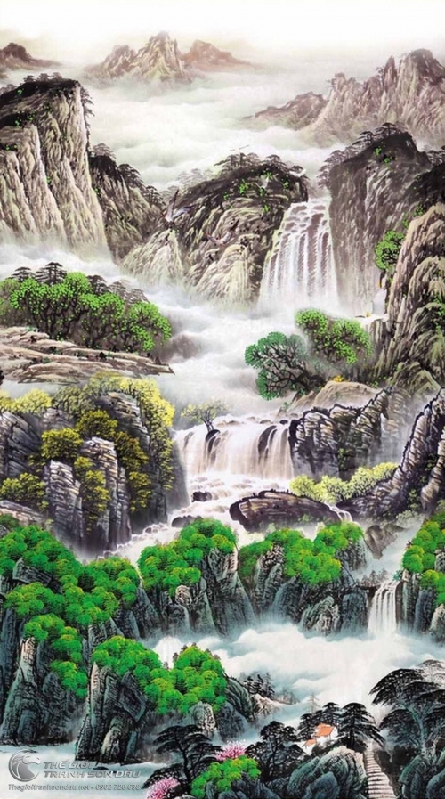 Tranh Thủy Mạc Phong Cảnh Sơn Thủy Sương Sớm