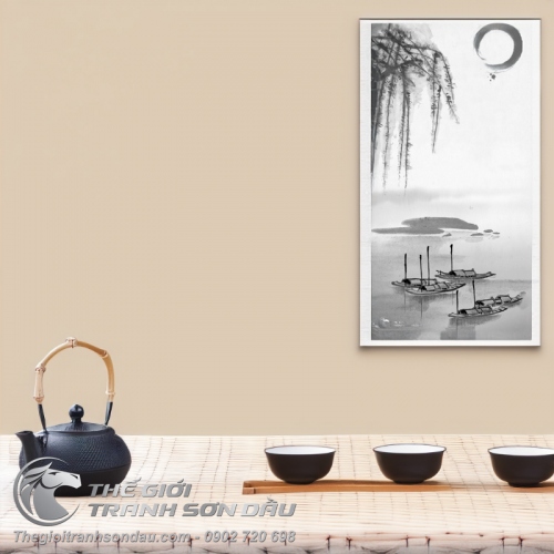 Tranh Thủy Mạc Phong Cảnh Sông Nước Bình Yên
