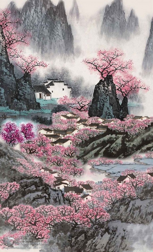 Tranh Thủy Mạc Sơn Thủy Mùa Xuân