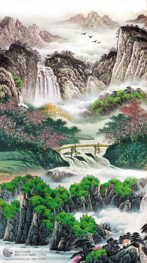 Tranh Thủy Mạc Sơn Thủy Mùa Xuân Đẹp