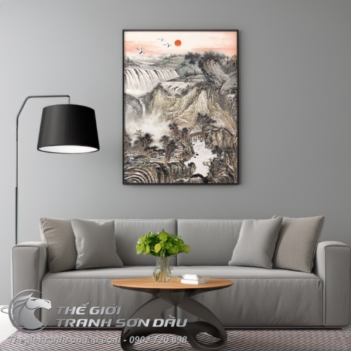 Tranh Thủy Mạc Thác Đá Hoang Sơ Hạc Về
