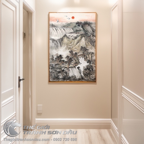 Tranh Thủy Mạc Thác Đá Hoang Sơ Hạc Về