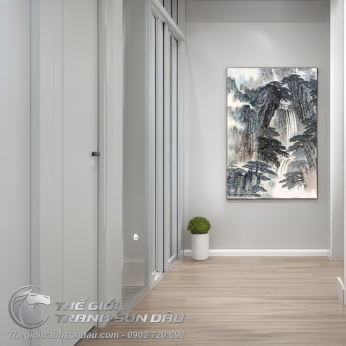 Tranh Thủy Mạc Thác Đổ Từ Đỉnh Núi Cao