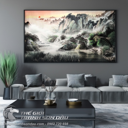 Tranh Thủy Mặc Vách Đá Trong Ánh Bình Minh