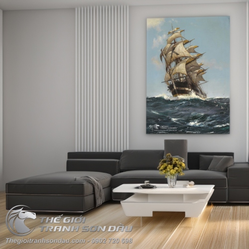 Tranh Thuyền Buồm Căng Gió Trên Biển