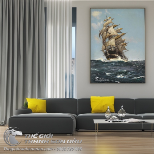 Tranh Thuyền Buồm Căng Gió Trên Biển