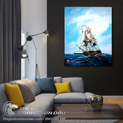 Tranh Thuyền Buồm Lênh Đênh Trên Biển