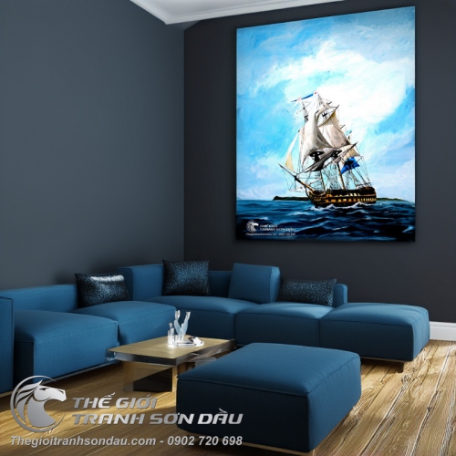 Tranh Thuyền Buồm Lênh Đênh Trên Biển