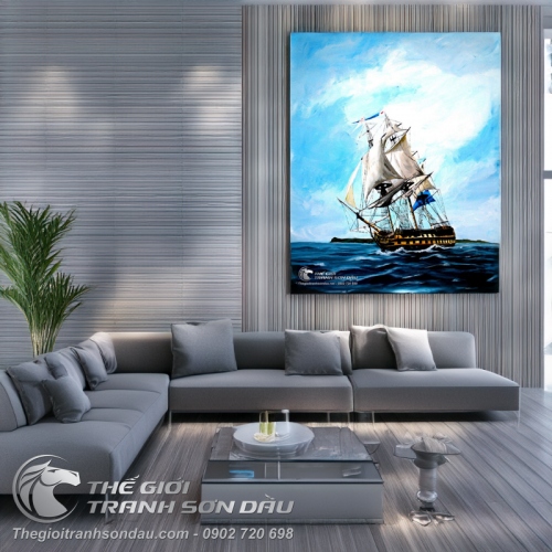 Tranh Thuyền Buồm Lênh Đênh Trên Biển