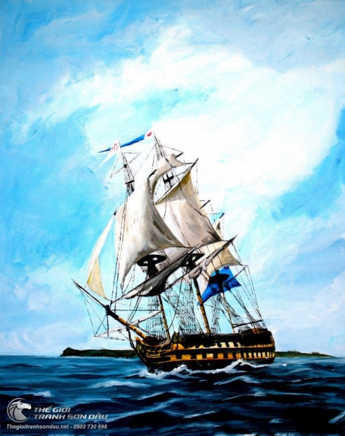 Tranh Thuyền Buồm Lênh Đênh Trên Biển