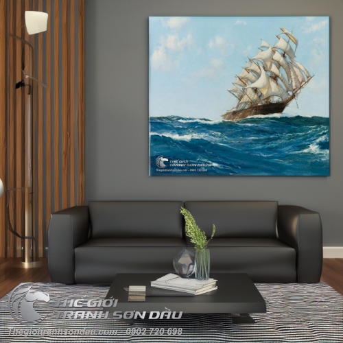 Tranh Thuyền Buồm Lướt Nhẹ Trên Sóng Biển