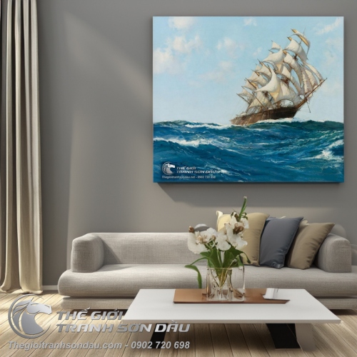 Tranh Thuyền Buồm Lướt Nhẹ Trên Sóng Biển