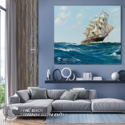Tranh Thuyền Buồm Lướt Nhẹ Trên Sóng Biển