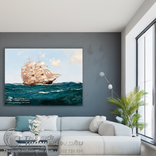 Tranh Thuyền Buồm Thuận Theo Gió Biển
