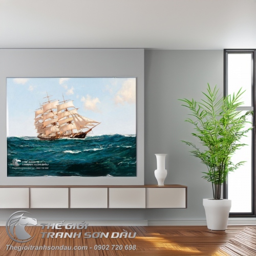 Tranh Thuyền Buồm Thuận Theo Gió Biển