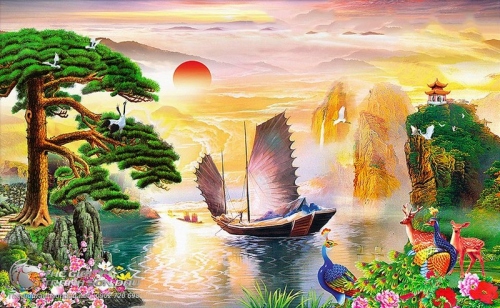 Tranh Thuyền Buồm Và Cây Tùng