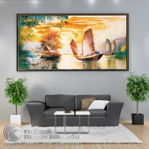 Tranh Thuyền Buồm Và Mái Nhà Tranh