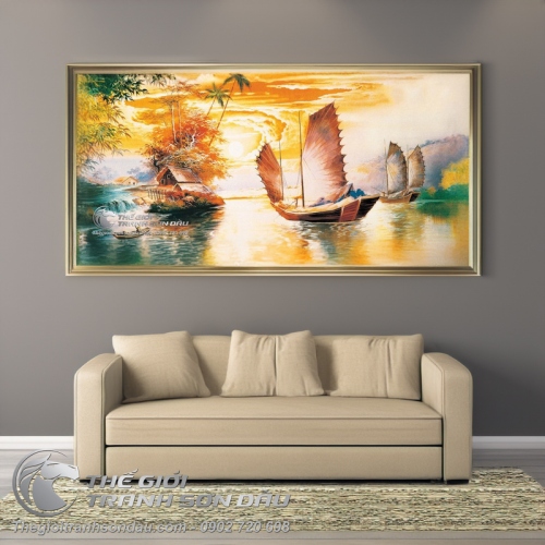 Tranh Thuyền Buồm Và Mái Nhà Tranh