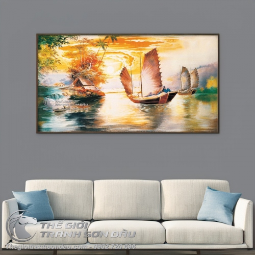 Tranh Thuyền Buồm Và Mái Nhà Tranh