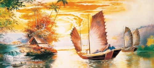 Tranh Thuyền Buồm Và Mái Nhà Tranh