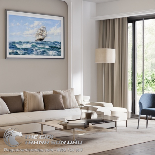 Tranh Thuyền Buồm Và Sóng Biển Dập Dờn