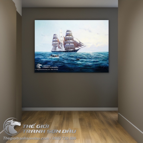 Tranh Thuyền Buồm Xa Và Ghe Cứu Nạn