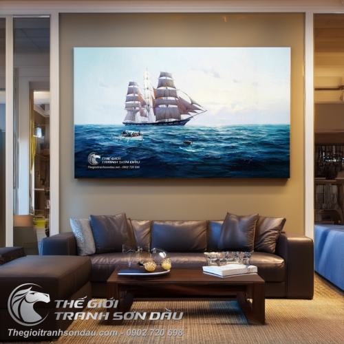 Tranh Thuyền Buồm Xa Và Ghe Cứu Nạn